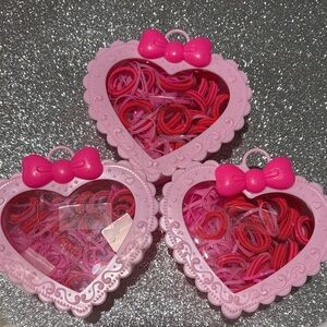Heart-Shaped Pink Hair Tie Set of Three NWT